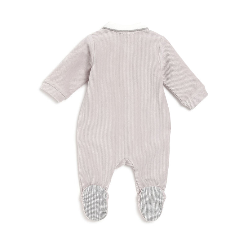 Boys Light Grey Applique Front Opening Babysuit image number 1